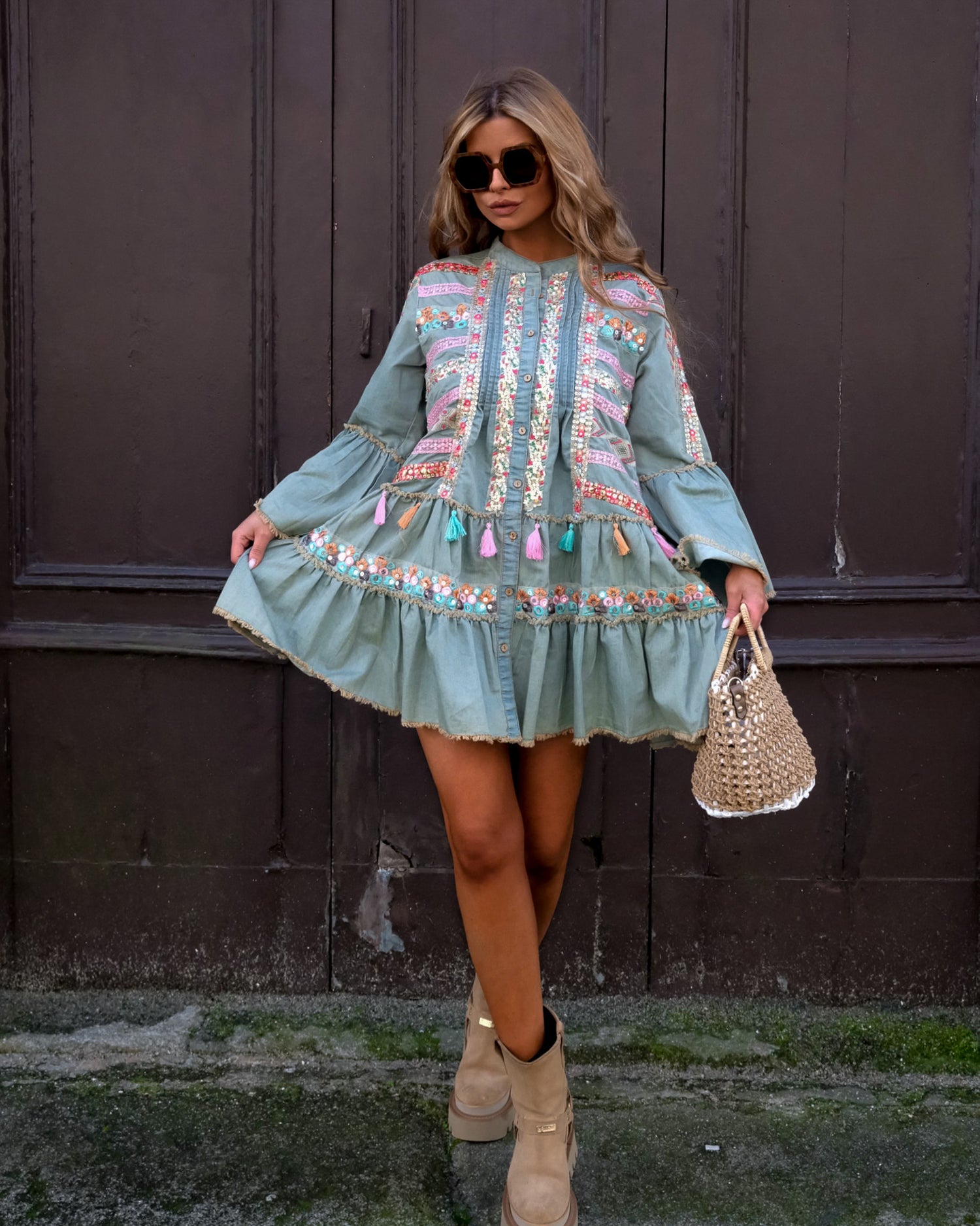 Vestido Ganga c/ Aplicações