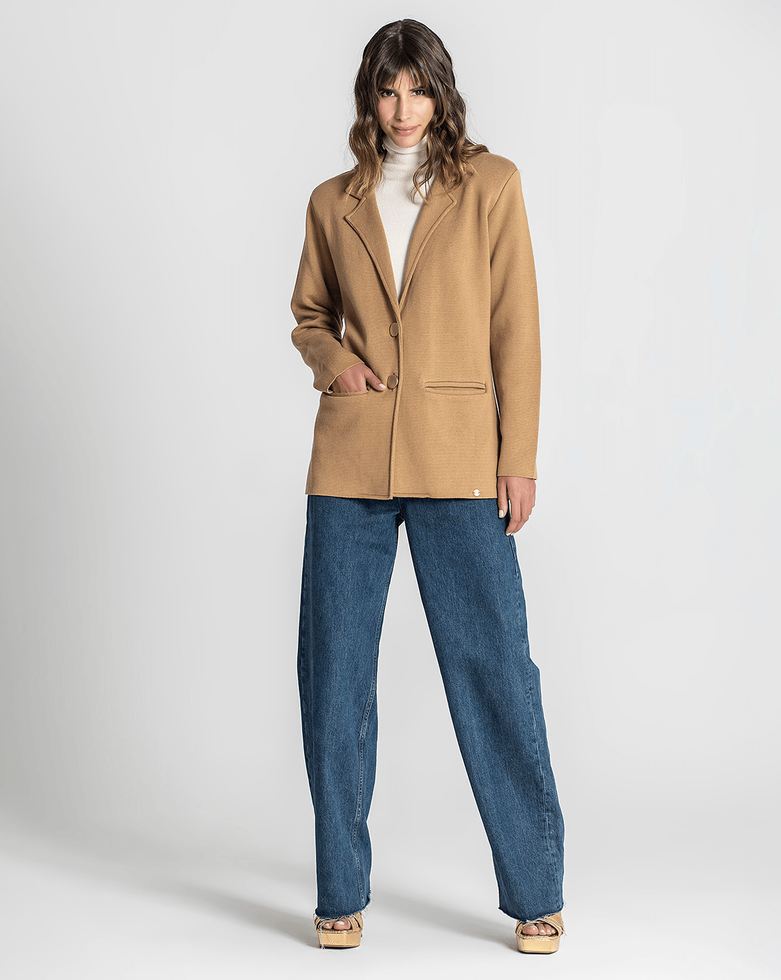 Blazer camel Tricot com Botões