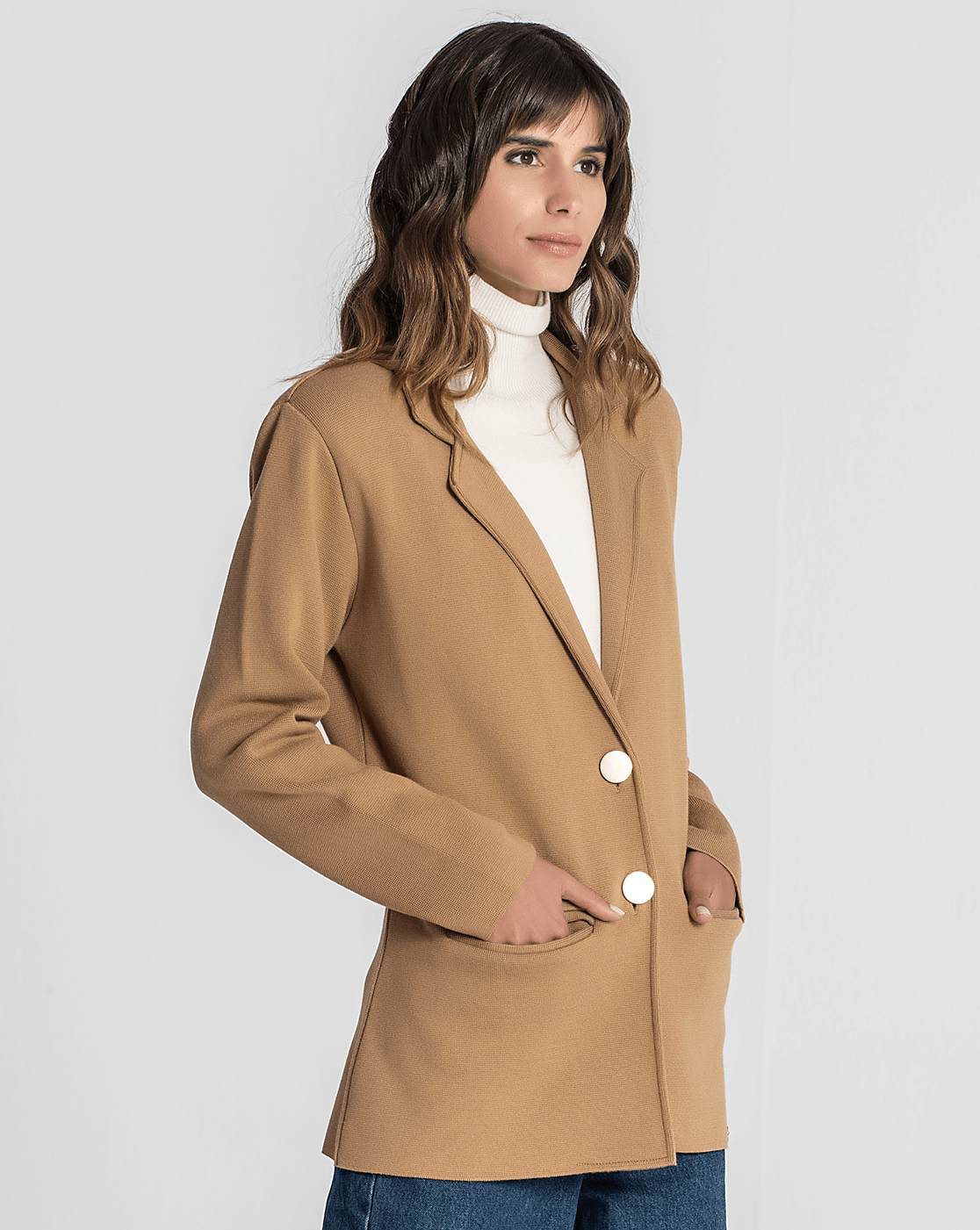 Blazer camel Tricot com Botões