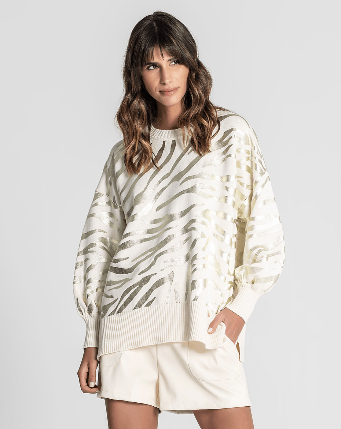 Camisola Estampado Zebra Branco Ruga