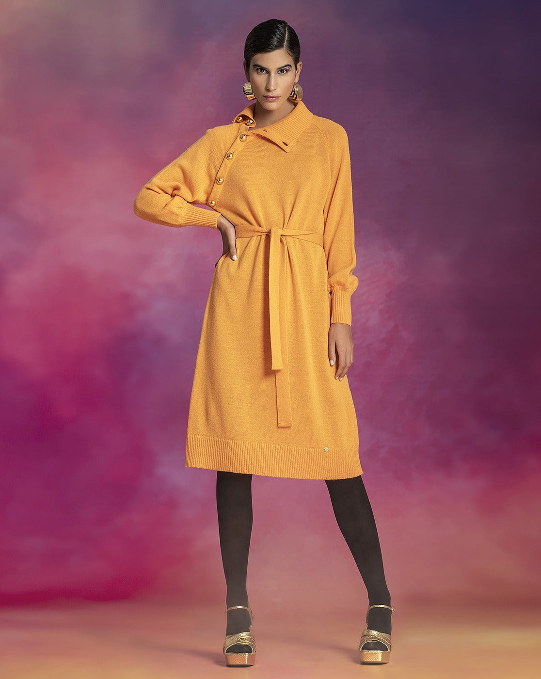 Vestido Damasco com Botões Ruga